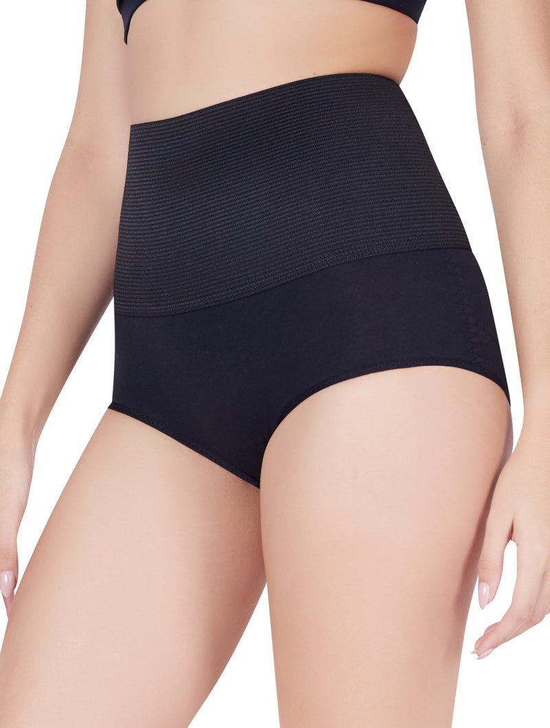 PLUMBURY Women's Cotton High Waist Tummy Tucker Panty for Postpartum | Post Pregnancy Support Tummy Shaping & Trimming Briefs, Black, Size L - Image 3