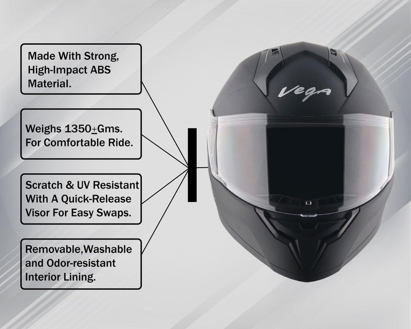 Vega Sonic Solid Full Face Riding Helmet with Matte Shell, Shock Absorbing Liner, Comfortable Interior, Lightweight Build, Ventilated Fit, and Modern Dull Black Styling Dull Black-M - Image 4