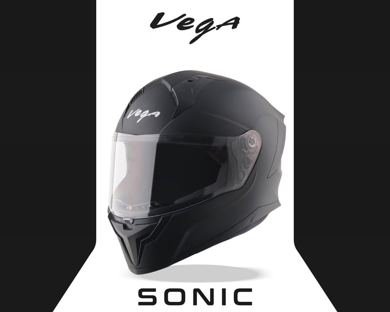 Vega Sonic Solid Full Face Riding Helmet with Matte Shell, Shock Absorbing Liner, Comfortable Interior, Lightweight Build, Ventilated Fit, and Modern Dull Black Styling Dull Black-M - Image 3
