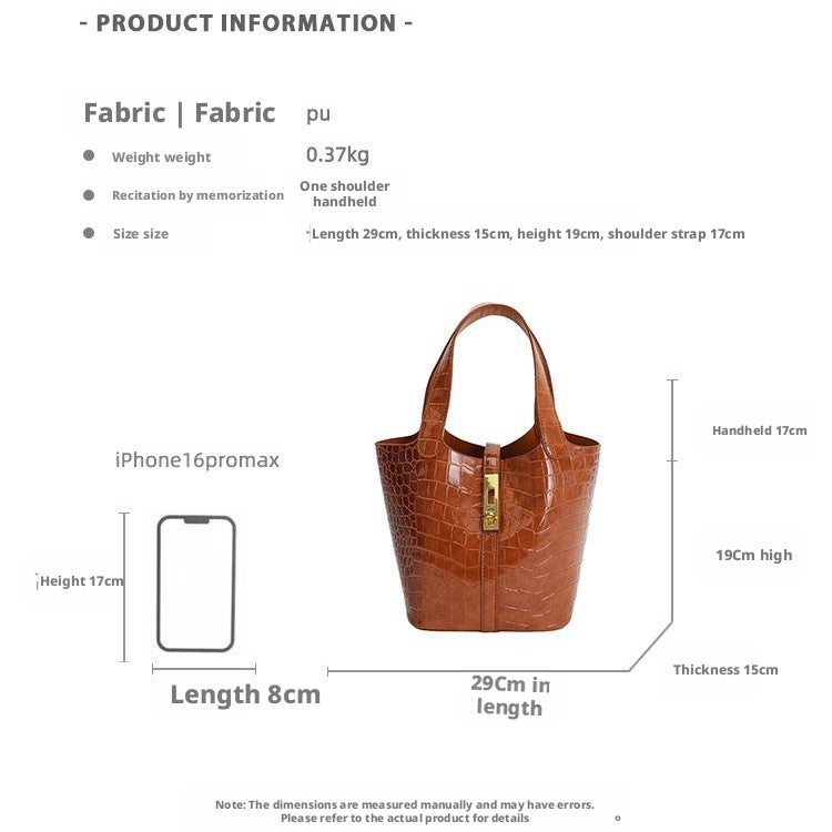 Fashion Crocodile Pattern Bucket Bag, Vintage Handbag for Women - Image 3