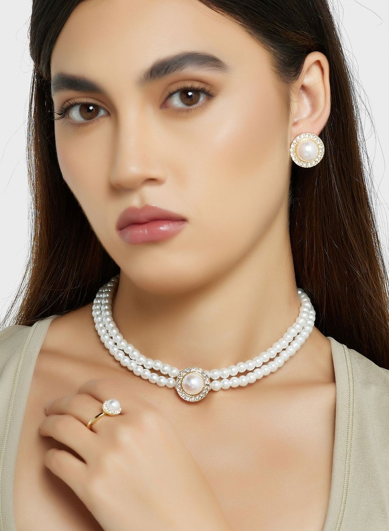 Ella Limited Edition Pearl Necklace , Earrings & Ring Set - Image 1