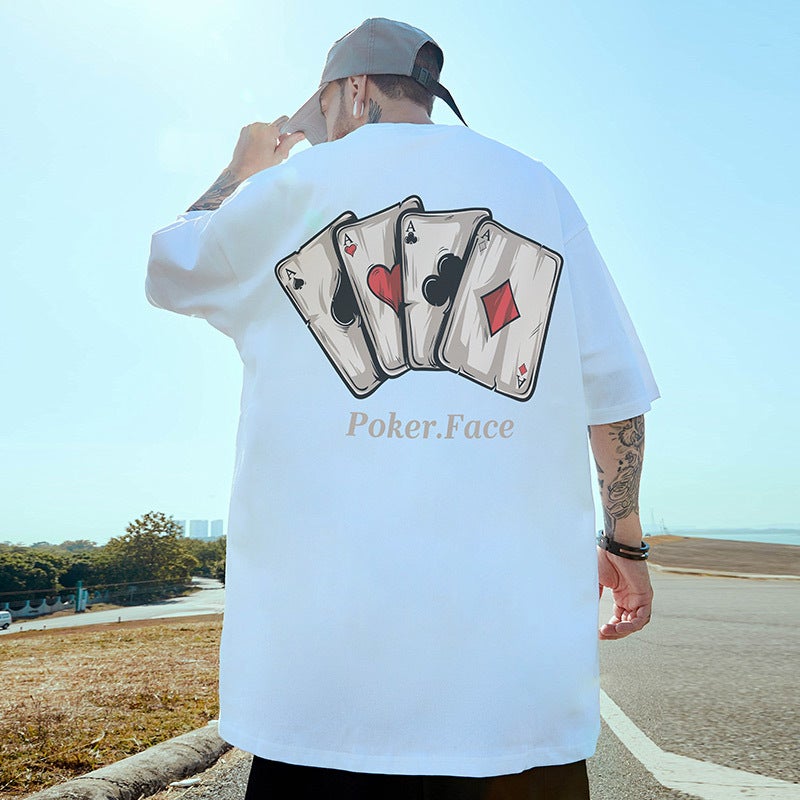 Fashion brand short sleeve mens European and American plus plus size loose oversize summer new five-quarter sleeve couples T-shirt men 2050 open smile lion-Black - Image 2