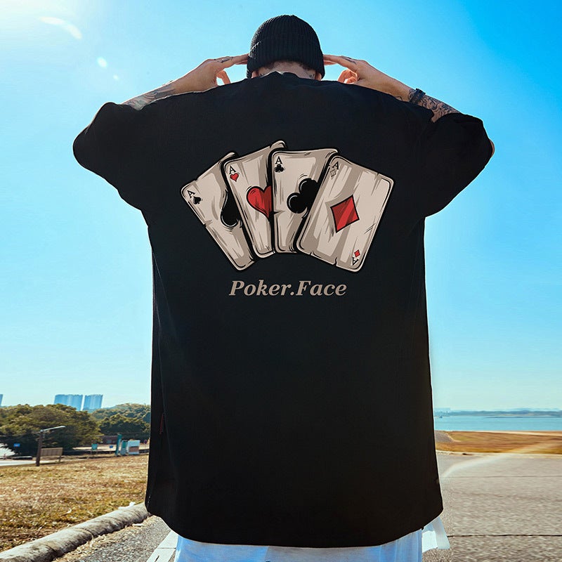 Fashion brand short sleeve mens European and American plus plus size loose oversize summer new five-quarter sleeve couples T-shirt men 2050 open smile lion-Black - Image 3