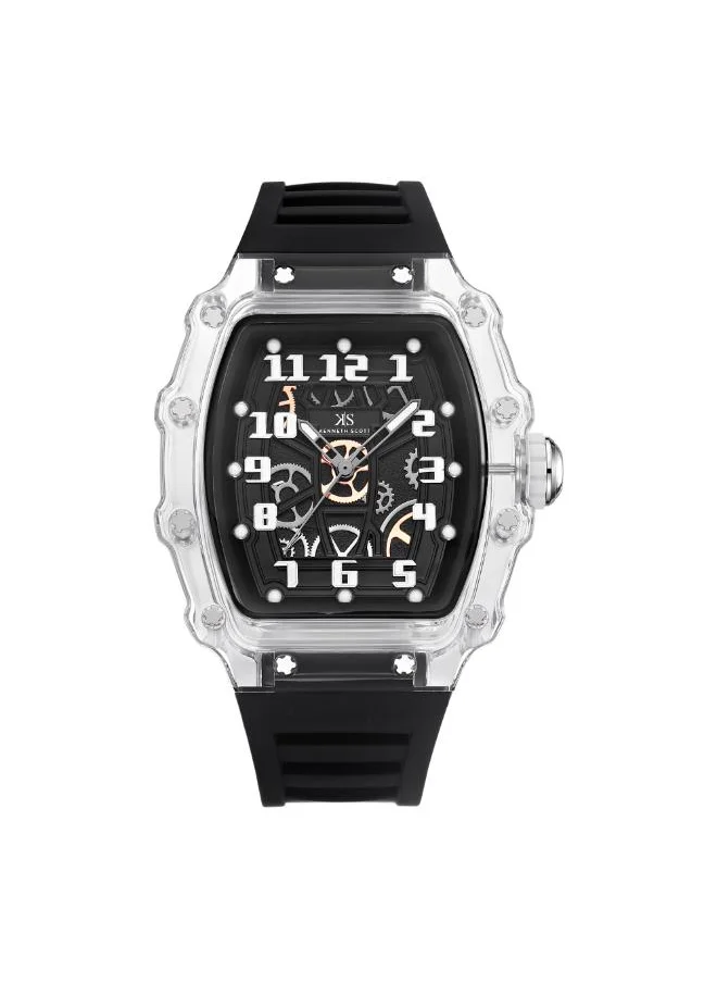 كينيث سكوت Men's Analog Display Watch With Black Silicone Strap - K25009-SSBX