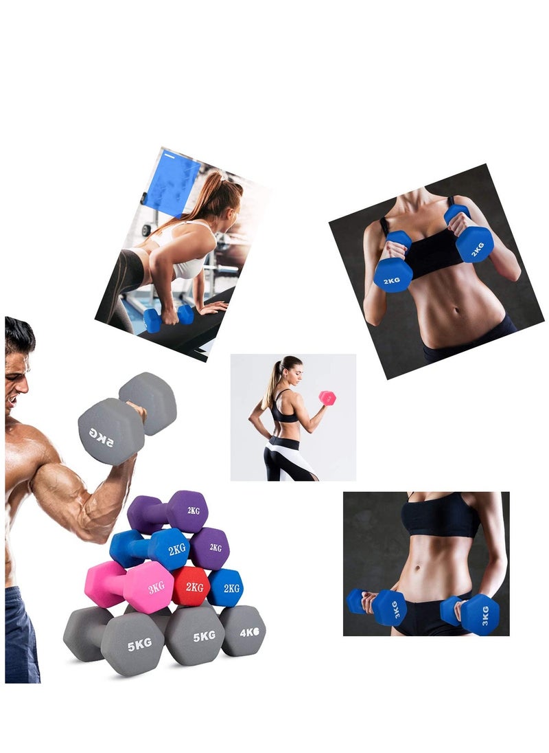 Maston - Compatible with Set of 2 Neoprene Dumbbell 1-15 LB Anti-Slip Anti-roll Hex Shape(Grey-4kg) - Image 1