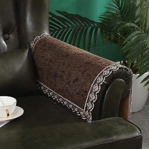 أغطية ذراع الأريكة MINJIATEX غير قابلة للانزلاق مجموعة من 2 قابلة للغسل لأذرع الأريكة لحماية أذرع الأريكة الجلدية باللون البني GYDF