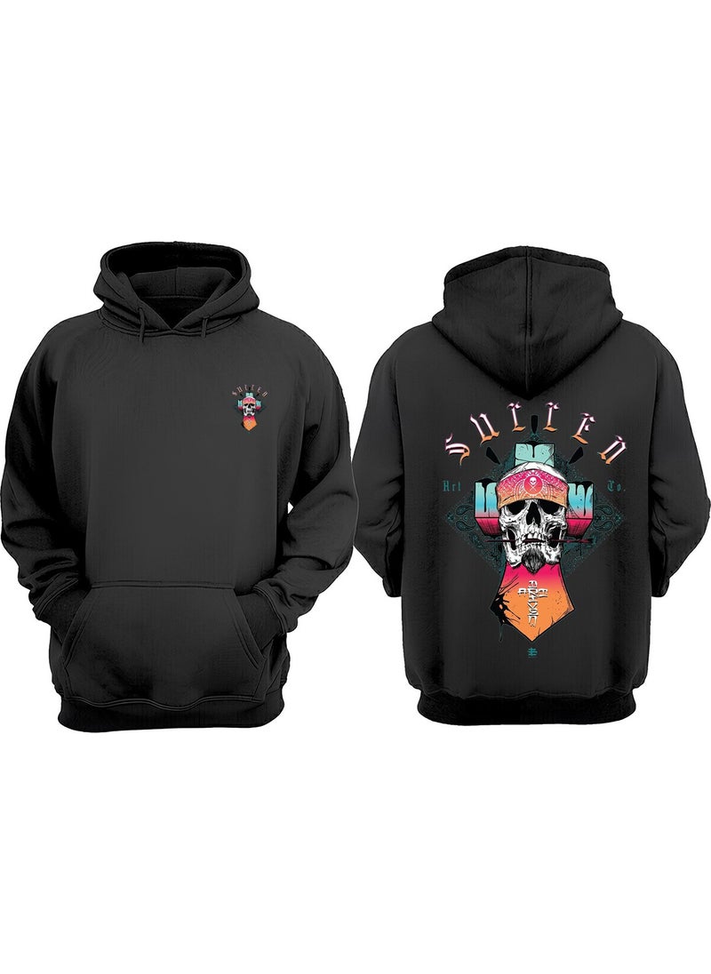 The Wert - Unisex Sullen Skeleton Head Design Front Back Printed Regular Fit Black Sweatshirt - Image 1