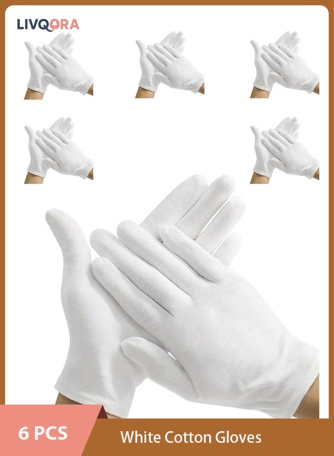 LIVQORA 6 Pairs White Cotton Gloves for Dry Hands, Eczema, Moisturizing & SPA – Reusable Soft Gloves for Inspection, Cleaning, Costume & Work (Unisex) - Image 1
