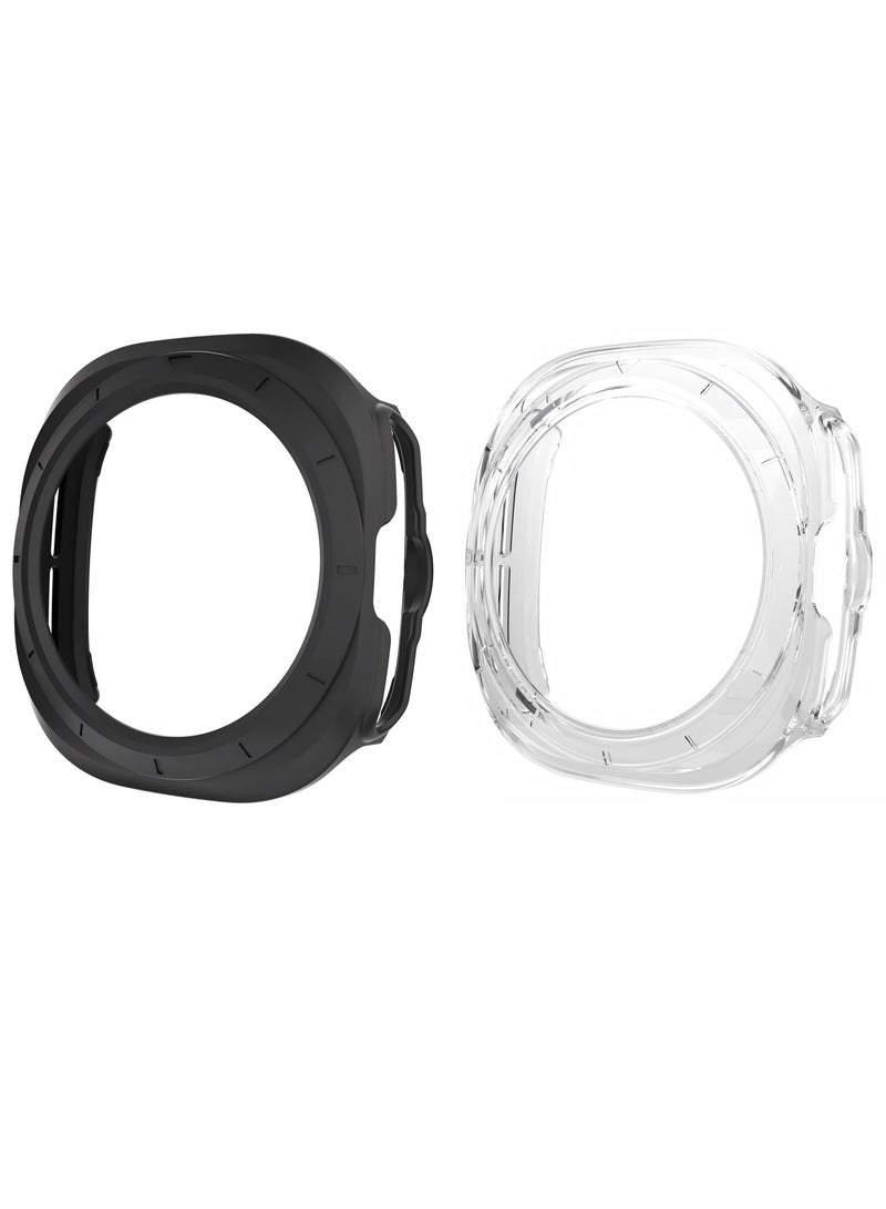 2PCS Case for Samsung Galaxy Watch Ultra 47mm, Protective Cover Black and Clear