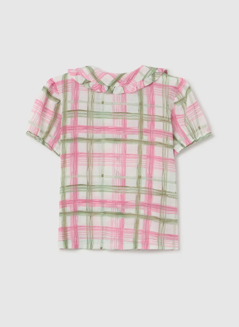 او في اس Short-Sleeved Shirt With Check Pattern