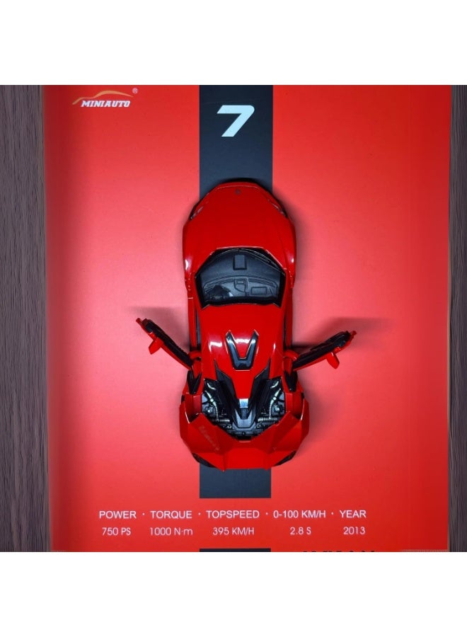 لوحة حائط بإطار لمجسم سيارة معدنية، عرض خشبي ثلاثي الأبعاد مع إضاءة LED، حركة سحب للخلف، أبواب قابلة للفتح، 31.5×22.5×7 سم، مجموعة سيارات لايكان الخارقة – أسباير بوكس - Image 3