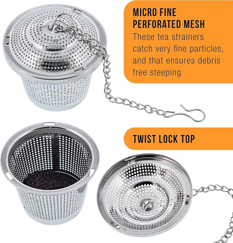 U.S. Kitchen Supply - 2 Premium Stainless Steel Tea Ball Strainer Infusers - 2" Size with Micro Perforated Mesh - Steep Loose Leaf Tea, Herbal, Spices & Seasonings - Teapot, Tea & Coffee Cup Mug - Image 4