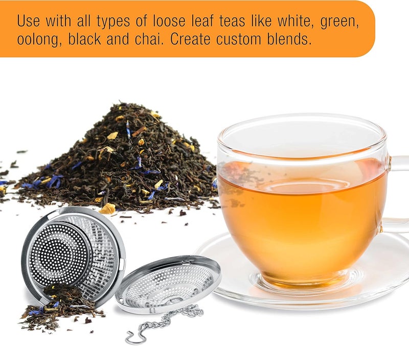 U.S. Kitchen Supply - 2 Premium Stainless Steel Tea Ball Strainer Infusers - 2" Size with Micro Perforated Mesh - Steep Loose Leaf Tea, Herbal, Spices & Seasonings - Teapot, Tea & Coffee Cup Mug - Image 5