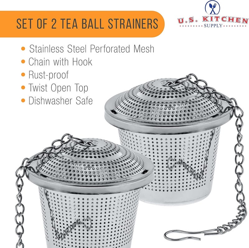 U.S. Kitchen Supply - 2 Premium Stainless Steel Tea Ball Strainer Infusers - 2" Size with Micro Perforated Mesh - Steep Loose Leaf Tea, Herbal, Spices & Seasonings - Teapot, Tea & Coffee Cup Mug - Image 2