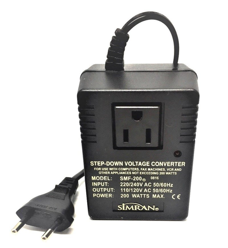 Simran SMF-200 Deluxe 200 Watts Step Down Voltage Converter for International Travel to AC 220V/240V Countries, Ideal for Laptops, Cameras, iPhones, BlackBerry, iPods etc - Image 1