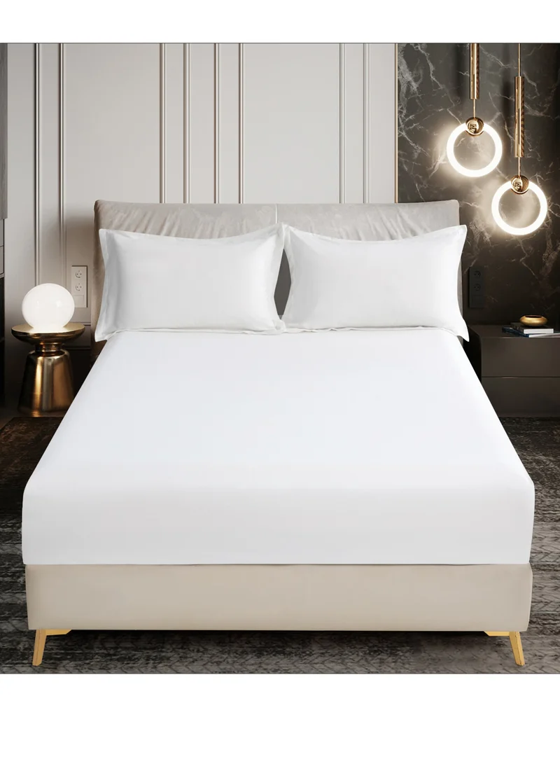 Donetella Bedding Fitted Sheet - Fits 200x200 Cm For Super King Bed - 3 Pcs (1 Fitted Sheet and 2 Pillowcases) - 35 Cm Deep Pocket - Solid Bed Sheet