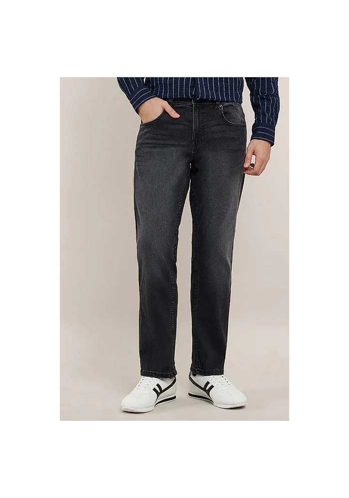 Faded Straight Fit Jeans with Button Closure
