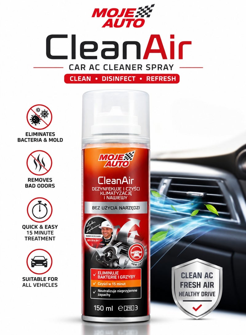 Moje Auto Car AC Cleaner Spray 150ml Air Conditioner Disinfectant Foam, HVAC Vent Cleaner, Cabin Air Freshener Odor Eliminator, Bacteria & Mold Remover, Car Interior AC Vent Sanitizer, Quick 15 Minute Cleaning Aerosol for All Vehicles Use - Image 2