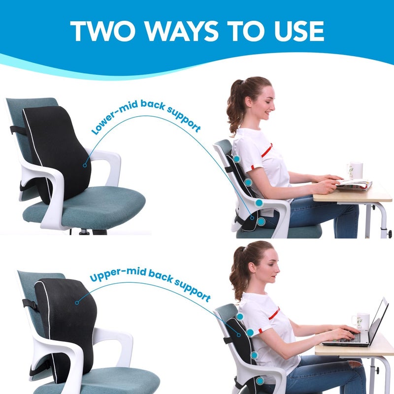 QUTOOL Lumbar Support Pillow for Office Chair and Car - Memory Foam Back Cushion with Adjustable Straps - Image 5