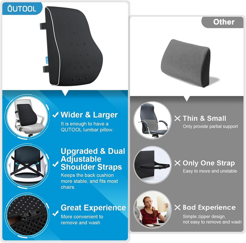 QUTOOL Lumbar Support Pillow for Office Chair and Car - Memory Foam Back Cushion with Adjustable Straps - Image 4
