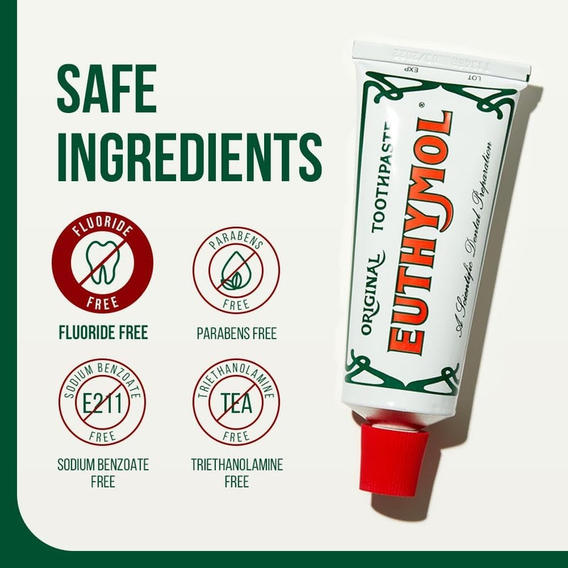Euthymol Original Toothpaste 75ml x 6 Fluoride Free AntiPlaque Antibacterial Cavity Teeth Gums Clean Healthy Protection Refresh Daily Oral Enamel Dental Care - Image 2