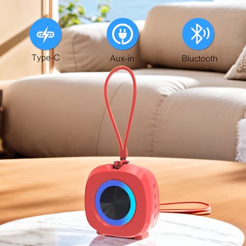 PEICHENG Speaker, Small Portable Bluetooth Wireless IPX5 Waterproof Shower Speaker,Loud Stereo Sound Deep Bass,Dual Pairing, RGB Lights,Long Playtime for Outdoor Party, Great Gift,1PC (Red) - Image 4