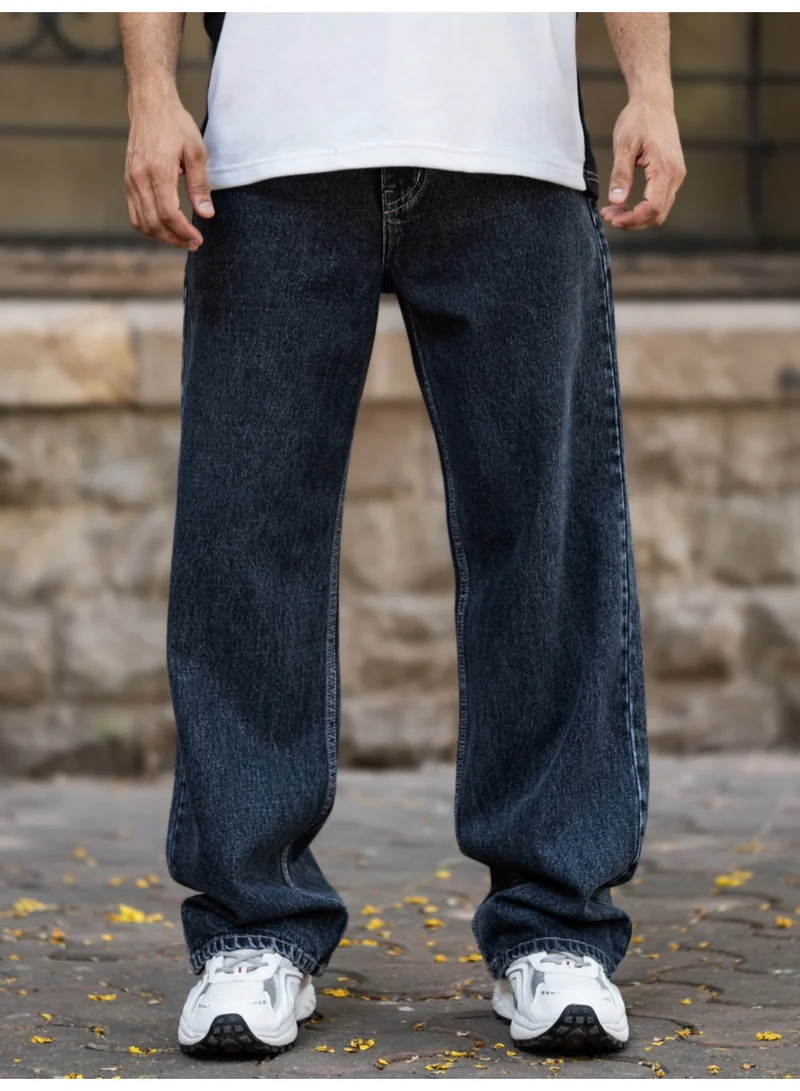 Maniac Maniac Mens Solid Baggy Navy Denim Fabric Jean