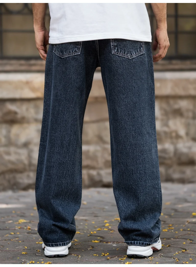 Maniac Maniac Mens Solid Baggy Navy Denim Fabric Jean