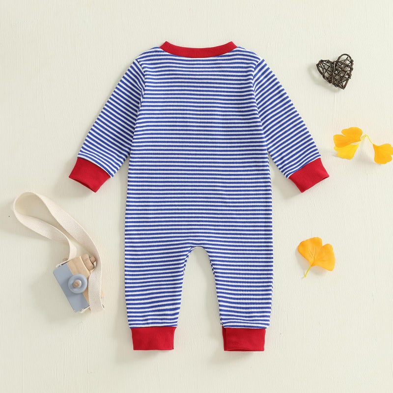 Mieeyali Newborn Baby Boy Clothes Fire Truck Jumpsuit Striped Waffle Knit Bubble Romper One Piece Fall Winter Outfits (Blue Car, 12-18 Months) - Image 5