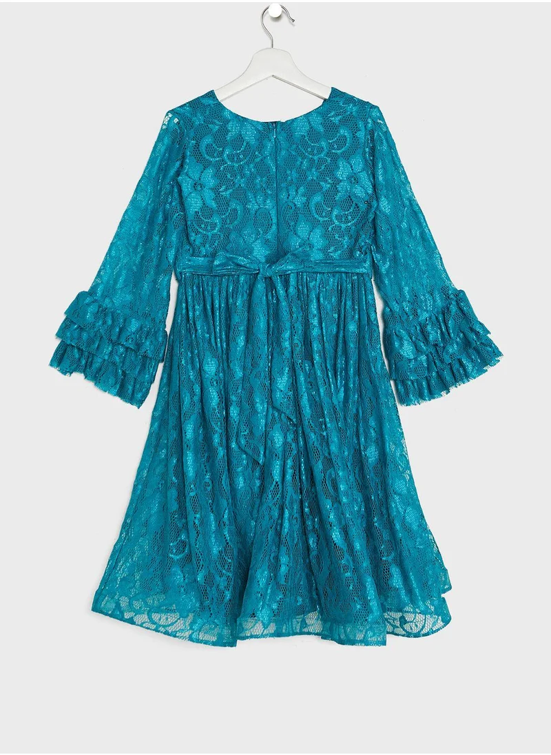 Little Golden Apple Kids Little Solid Lace V neck Dress