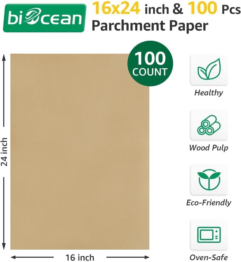 biocean 100Pcs 16x24In Unbleached Parchment Paper Sheets Precut Heavy Duty Flat Kitchen Baking Supplies Paper Non-Stick,Non-Toxic Cooking Paper for Air Fryer, Steaming, Oven Make Cup Cake Bread Cookie - Image 2
