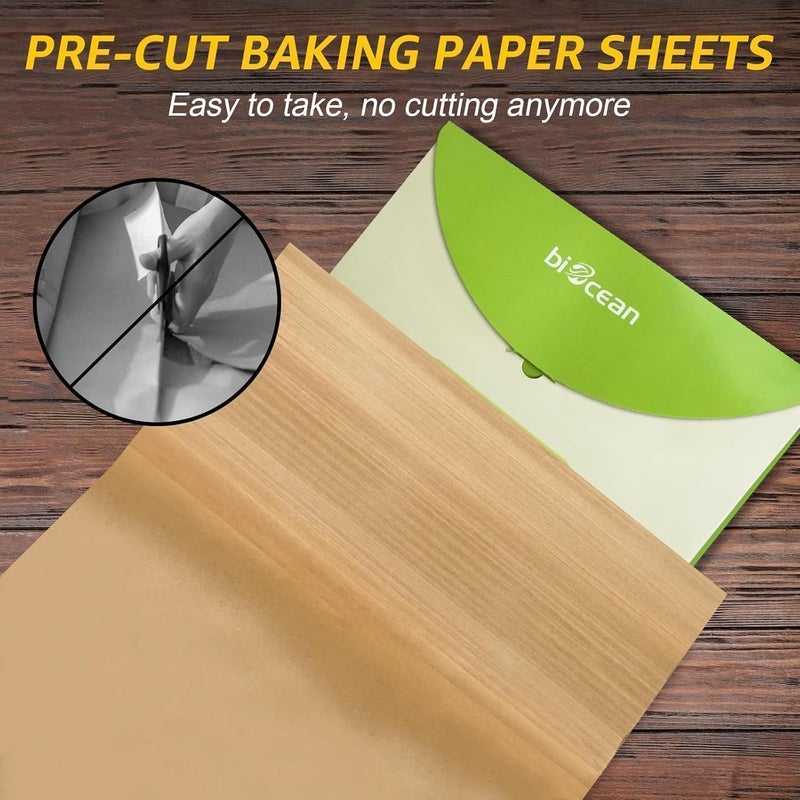biocean 100Pcs 16x24In Unbleached Parchment Paper Sheets Precut Heavy Duty Flat Kitchen Baking Supplies Paper Non-Stick,Non-Toxic Cooking Paper for Air Fryer, Steaming, Oven Make Cup Cake Bread Cookie - Image 4