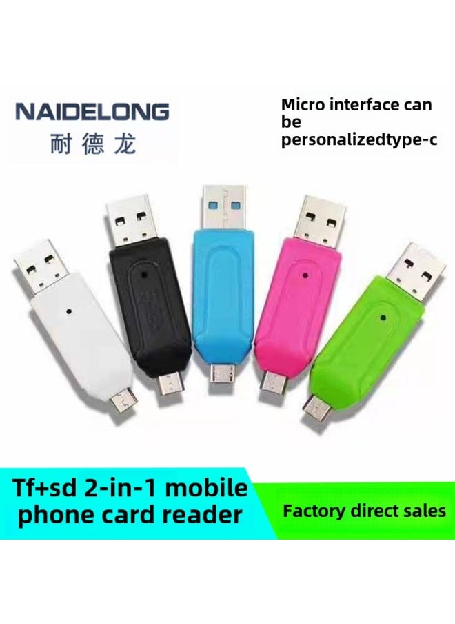 Generic - Two-in-one Micro/Type-C OTG Card Reader Computer Mobile Phone OTG Multi-function TF/SD Card Reader Wholesale-Color:micro Interface (bare Metal Blue) - Image 1