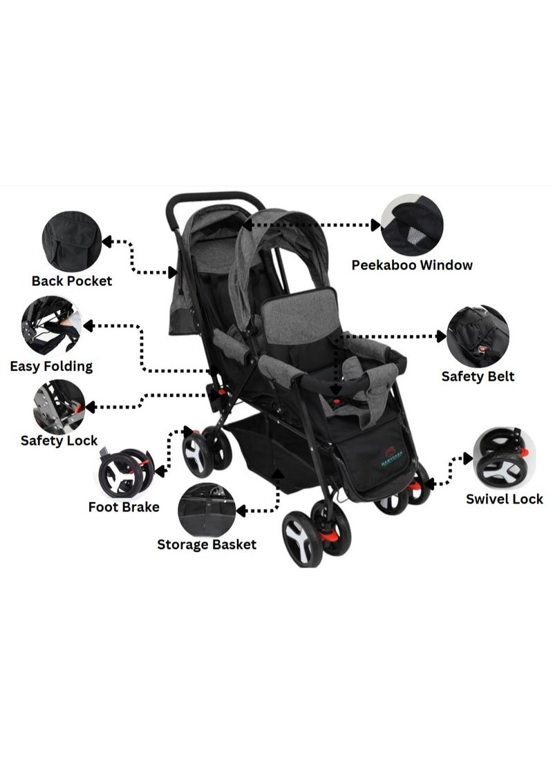 BABYCARA Stylish Baby Stroller Double Seat Twin Adjustable Seats And Complete Lay Down Foldable  - Image 3