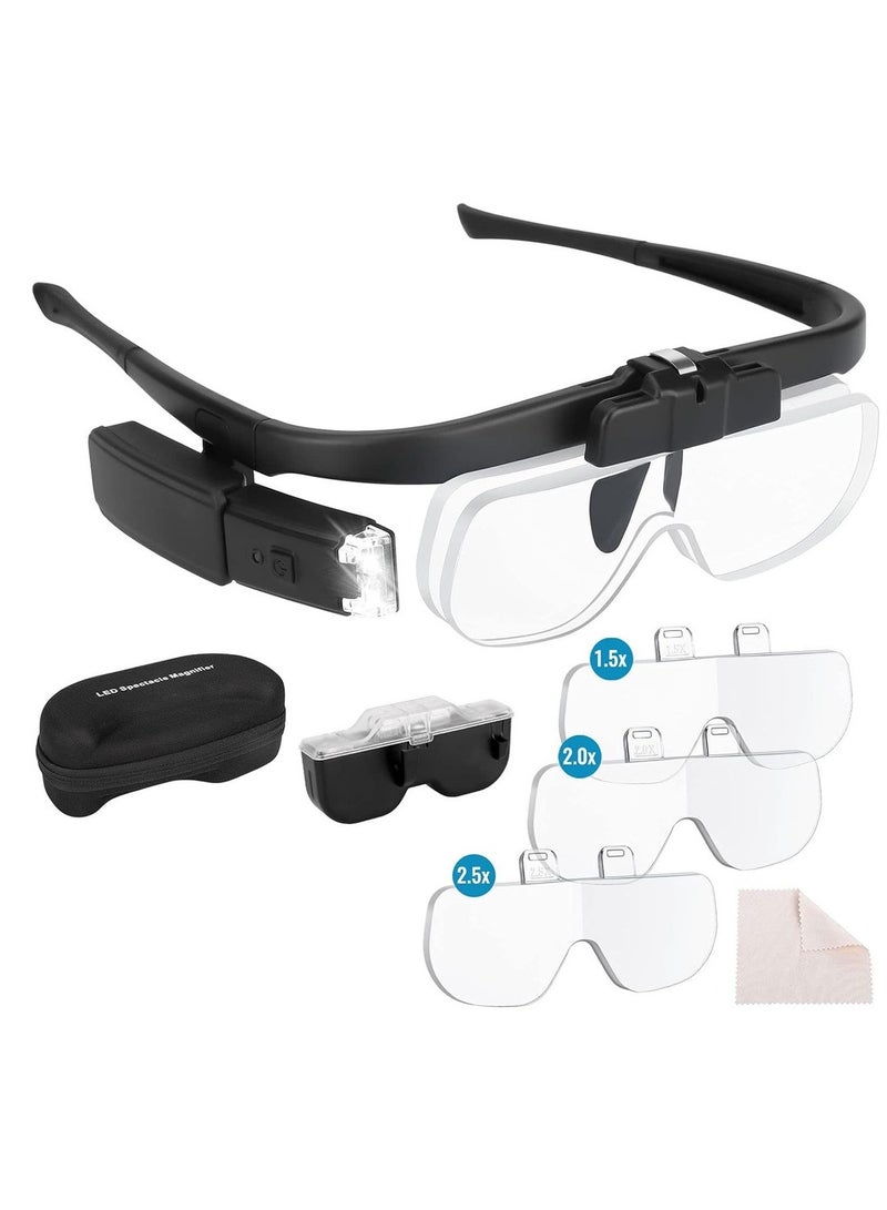 Headband Magnifying Glass With Light Head Mount Magnifying Glass With 3 Detachable Lenses For Close Work Jewelry Hobby Crafts Watch And Electronic Repair 1X To 2.5X - Image 1