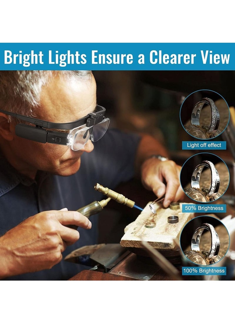Headband Magnifying Glass With Light Head Mount Magnifying Glass With 3 Detachable Lenses For Close Work Jewelry Hobby Crafts Watch And Electronic Repair 1X To 2.5X - Image 3