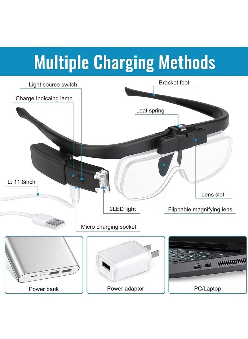 Headband Magnifying Glass With Light Head Mount Magnifying Glass With 3 Detachable Lenses For Close Work Jewelry Hobby Crafts Watch And Electronic Repair 1X To 2.5X - Image 5
