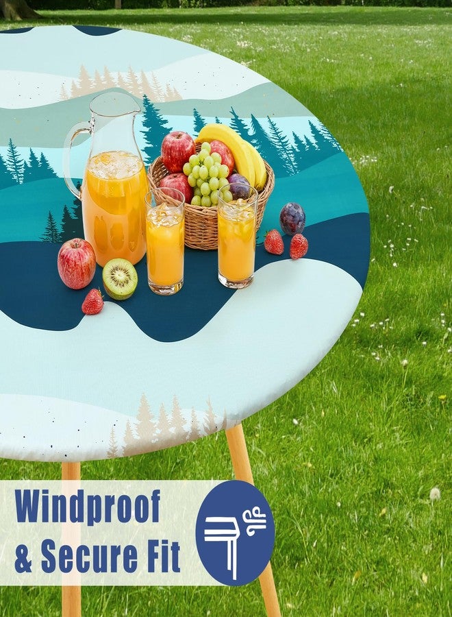 Moosfor Spandex Elastic Fitted Round Tablecloth for 45"-56" Tables, Stretch Washable Reusable Table Cover for Outdoor Picnic, Camping, Dining, Kitchen, Patio and Party, Forest - Image 2