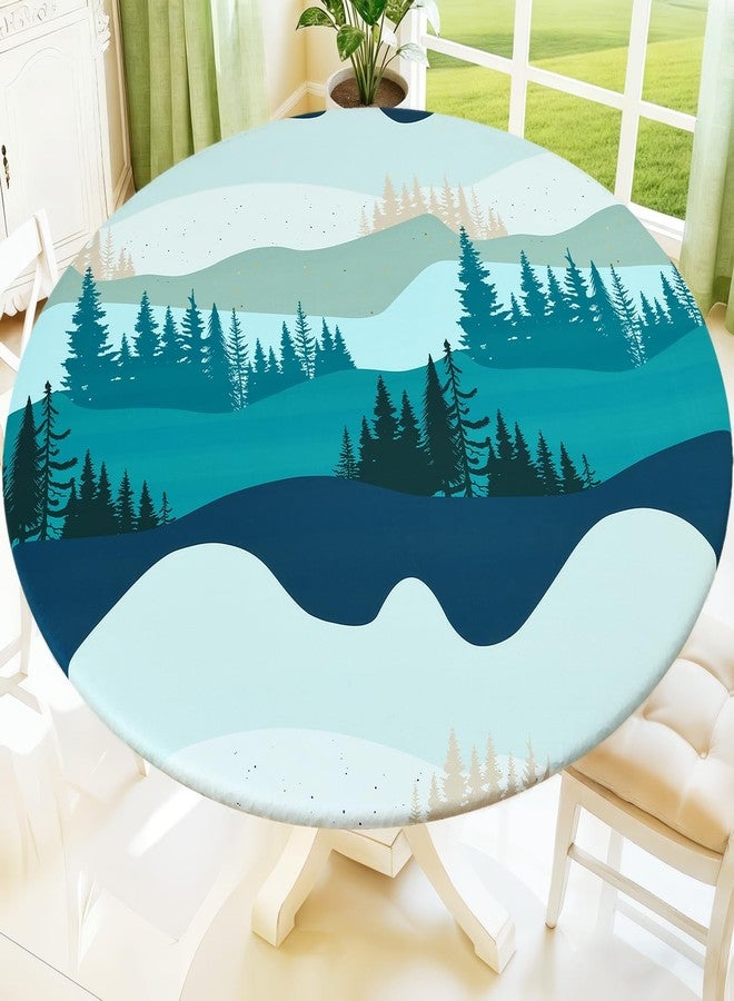 Moosfor Spandex Elastic Fitted Round Tablecloth for 45"-56" Tables, Stretch Washable Reusable Table Cover for Outdoor Picnic, Camping, Dining, Kitchen, Patio and Party, Forest - Image 1
