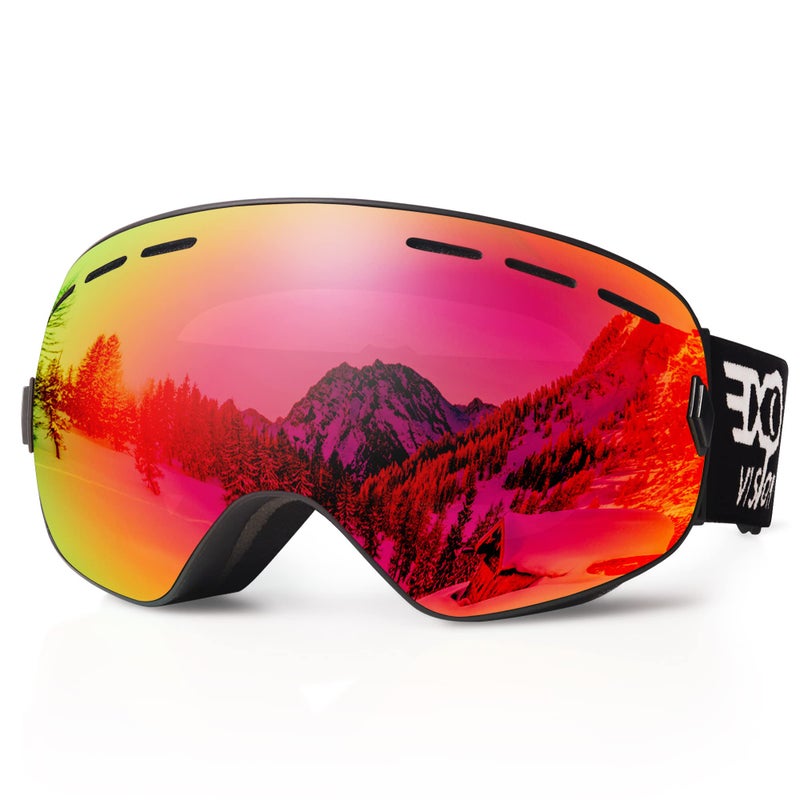 EXP VISION Snowboard Ski Goggles Men Women Youth, Anti Fog OTG Winter Snow Goggles Spherical Detachable Lens (Red) - Image 1
