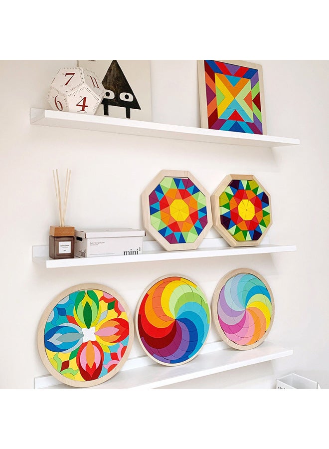 Children's Early Education Enlightenment Toys Wooden Fun Tangram Teaching Aids Development Intelligence Heterosexual Puzzle Puzzle Puzzle Toy-Color:Geometric Rainbow Disk - Image 2