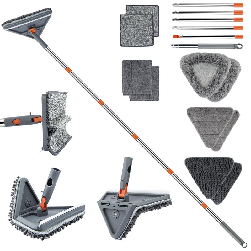 UIMO Wall Cleaner Mop with 94" Long Handle, 2-in-1 Triangle & Rectangle Head with Squeegee, 10 Washable Pads, Baseboard Cleaner Tool for Walls Scrubber, Ceilings, Windows, Glass, Fans, Doors, Corners - Image 1