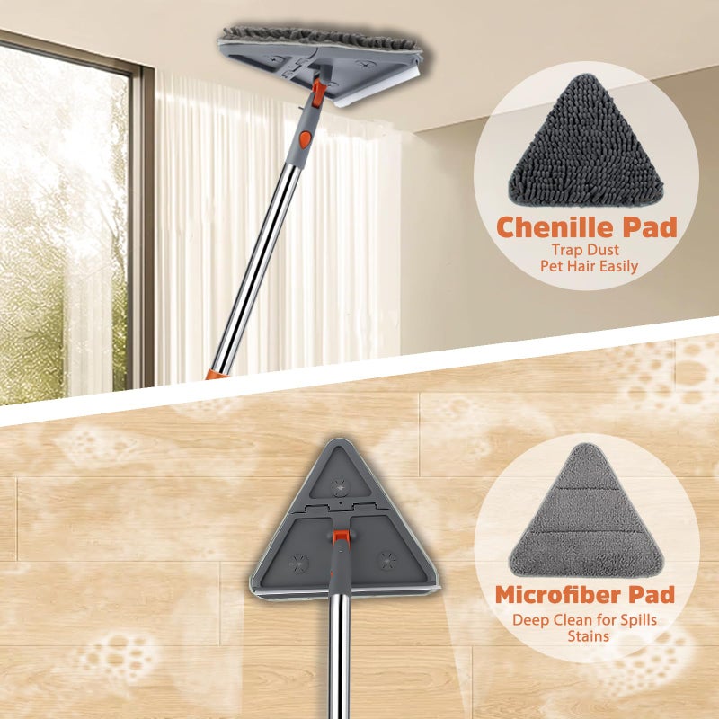 UIMO Wall Cleaner Mop with 94" Long Handle, 2-in-1 Triangle & Rectangle Head with Squeegee, 10 Washable Pads, Baseboard Cleaner Tool for Walls Scrubber, Ceilings, Windows, Glass, Fans, Doors, Corners - Image 3