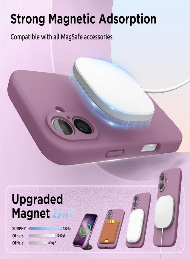 جراب سيليكون مغناطيسي من SURPHY لهاتف iPhone 17، متوافق مع MagSafe، يحمي الكاميرا، وبطانة من الألياف الدقيقة الناعمة، مقاوم للصدمات، غطاء هاتف 6.3 بوصة 2025، لون بنفسجي فاتح - Image 3