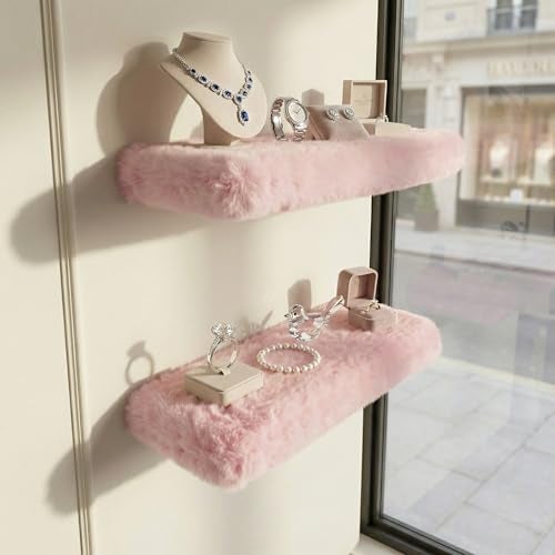 YMVV Furry Floating Shelves for Wall,2 Pack Wood Shelf with Plush Soft Shag Cover, Wall Mounted Shelves for Bedroom, Living Room, Suitable for Storing Valuable Collectibles, High Heels, Bags, Jewelry, Pink - Image 5