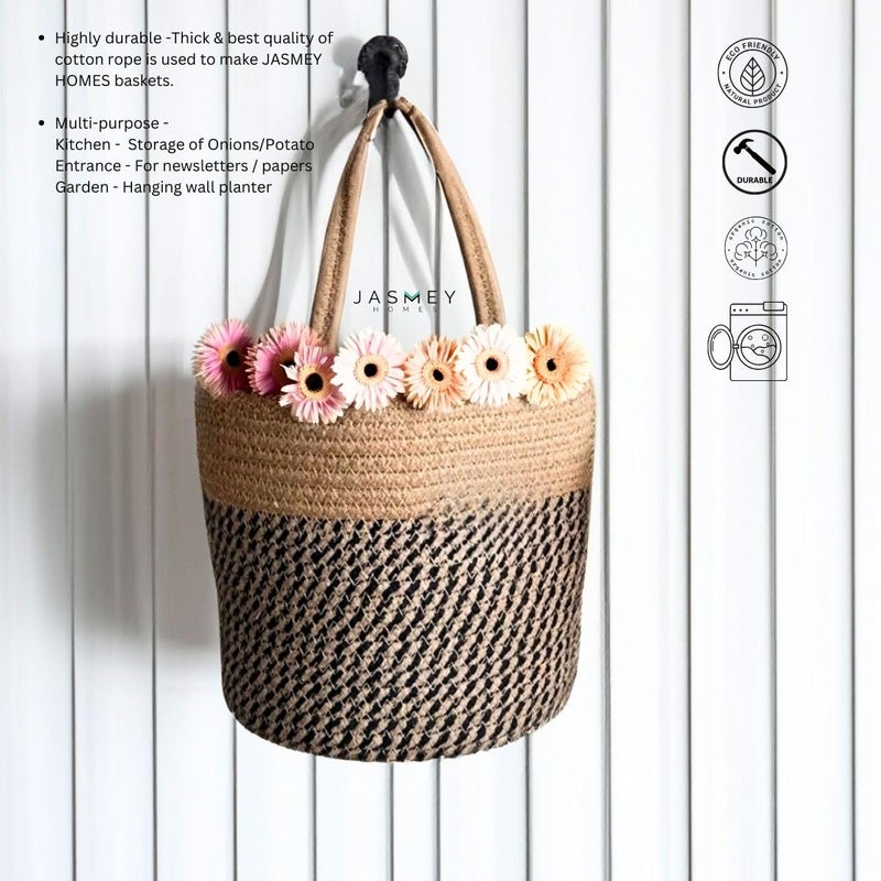 JASMEY HOMES Wall Hanging Jute Basket for Vegetablesnewspaper storage box for homemilk basket for main door hanging from JASMEY HOMES Black - Image 2