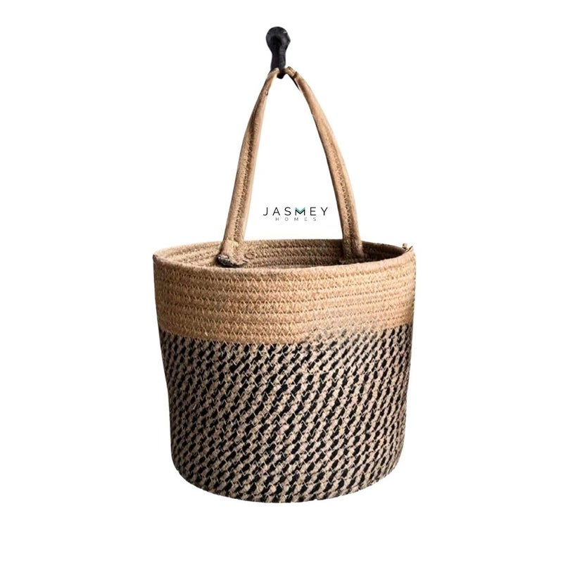 JASMEY HOMES Wall Hanging Jute Basket for Vegetablesnewspaper storage box for homemilk basket for main door hanging from JASMEY HOMES Black - Image 4