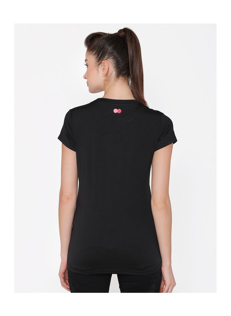 Clovia Comfort Fit Active Text Print T-Shirt in Black  - Image 4
