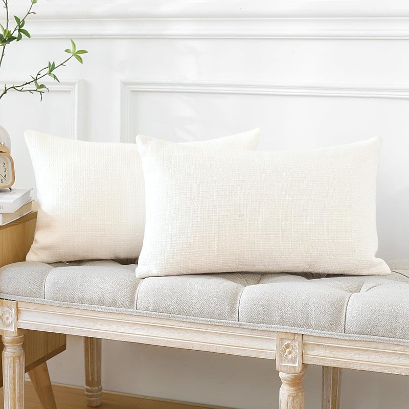 Otostar Pack of 2 Throw Pillow Covers 16x24 Inch Linen Cream Pillowcases Farmhouse Decorative Solid Pillow Covers 40x60 cm Lumbar Cushion Case for Home Decor Sofa Couch Bed (Cream) - Image 3