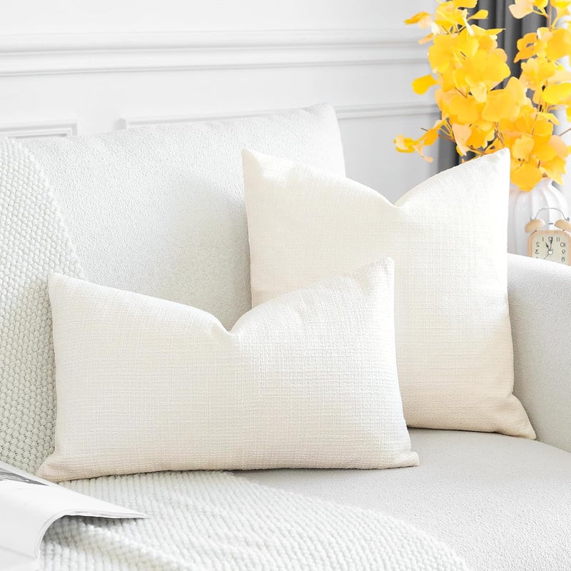 Otostar Pack of 2 Throw Pillow Covers 16x24 Inch Linen Cream Pillowcases Farmhouse Decorative Solid Pillow Covers 40x60 cm Lumbar Cushion Case for Home Decor Sofa Couch Bed (Cream) - Image 4